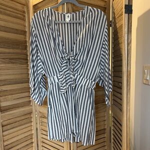 Vici Navy and White Striped Romper